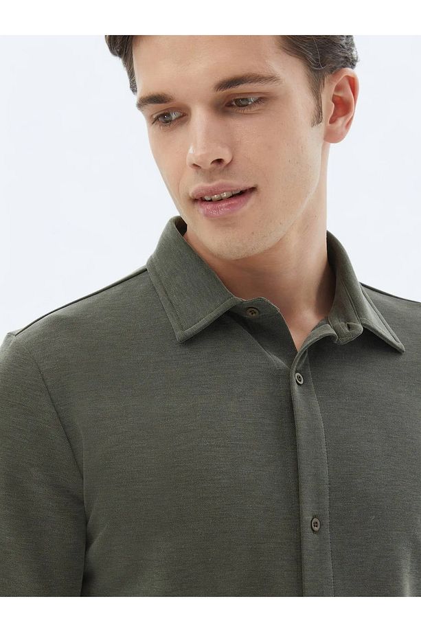 Haki Düz Regular Fit Casual Gömlek - 5
