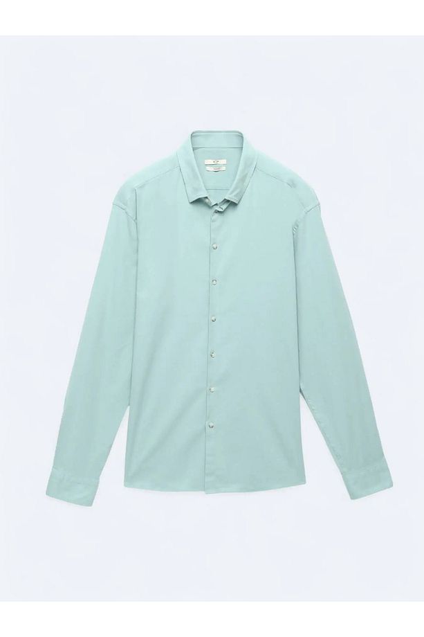 Mint Düz Regular Fit Dokuma Casual Pamuk Karışımlı Gömlek - 7