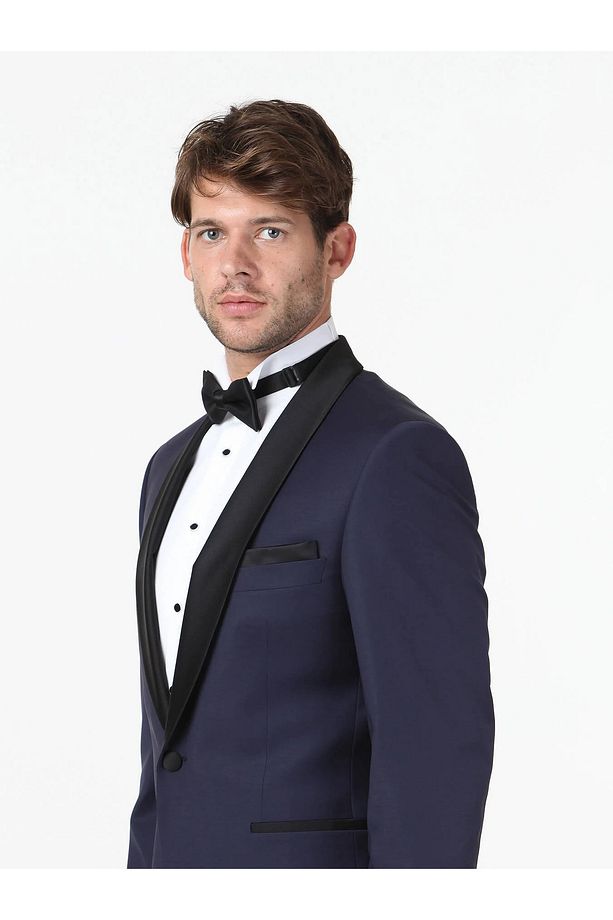 Saks Modern Fit Şal Yaka Dokuma Smokin Takım Elbise - 1