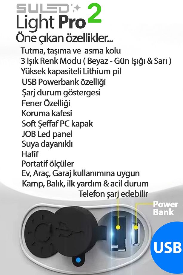 Light Pro2 Işıldak Profesyonel Kamp Lambası ve Fener Şarjlı USB Powerbank Özellikli - 6