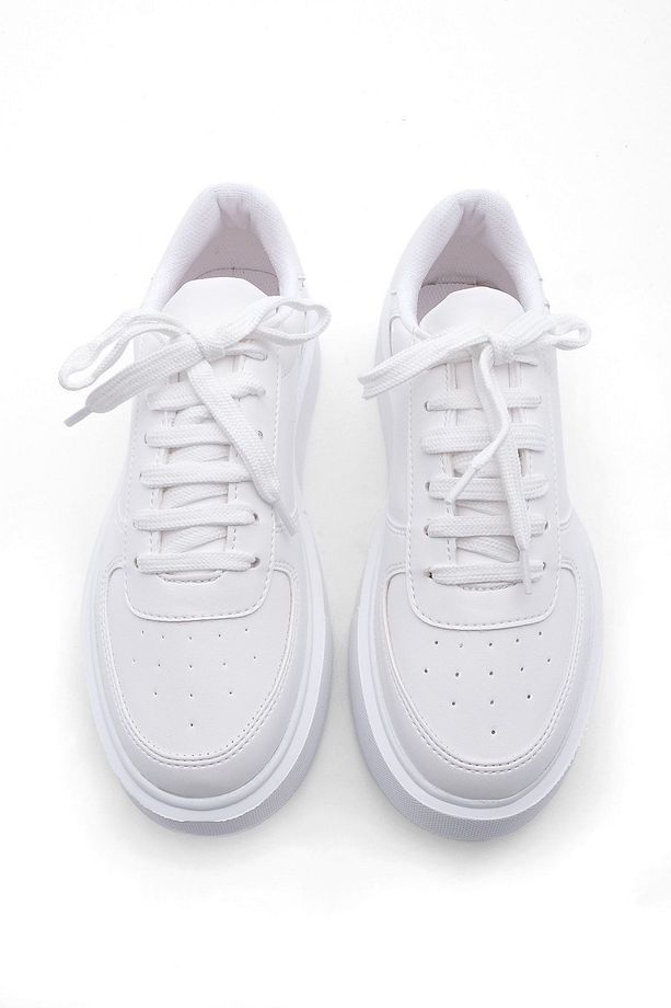 Kadın Sneaker Yüksek Taban Bağcıklı Spor Ayakkabı Azin beyaz - 5