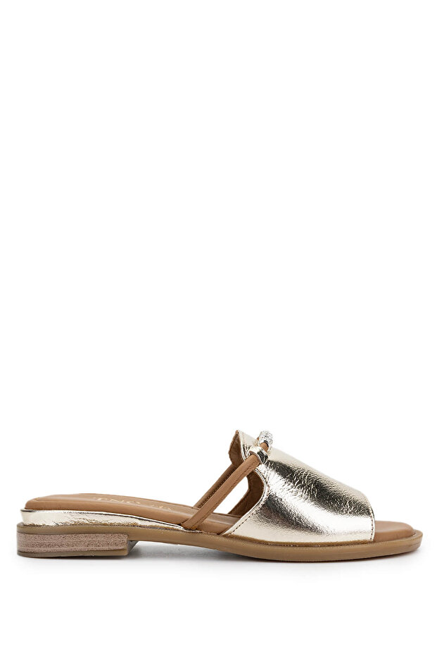 Women's Genuine Leather Gold Heeled Slippers