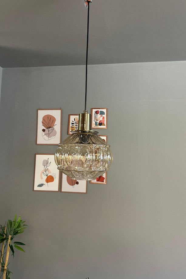Şila Cam Bal Rengi Tekli Avize U Eskitme Fener Başlık Retro Sarkıt Lamba Salon Aydınlatma - 6
