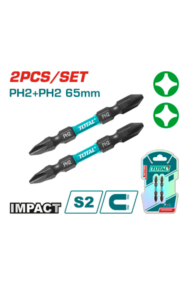 طقم لقمة راس مفك Ph2 Ph2 65mm 2pcs/set اسود - 1