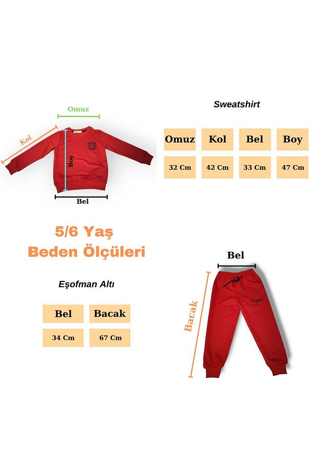 Unisex Çocuk Eşofman Takımı Tiger Modeli Kaplan Işlemeli 3 - 10 Yaş - 7