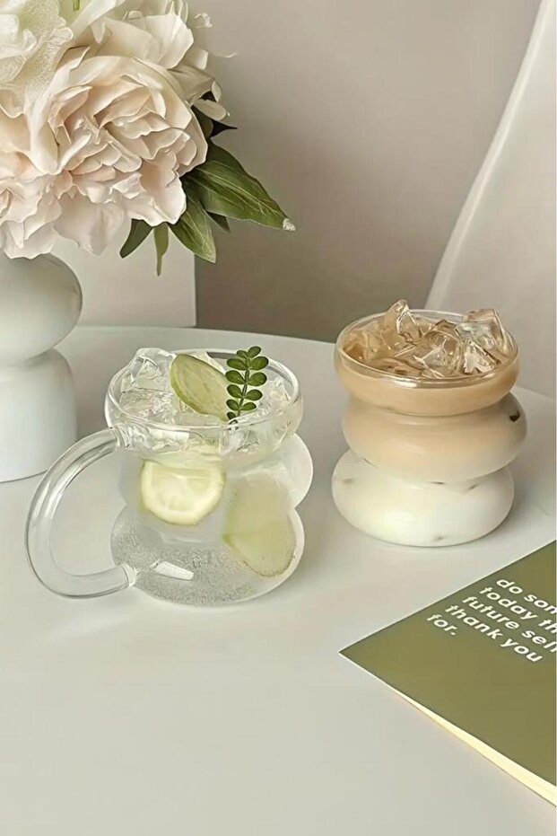 Mien Kulplu Borosilikat Cam Bardak Makaron Dilimli 400 Ml - 6