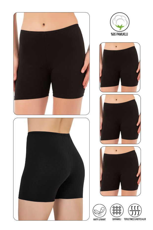 Özkan 26591 3-Pack Women's Cotton Lycra Single Jersey Flexible Comfortable Intermediate Size Above Knee Short Tights Shorts Boxe