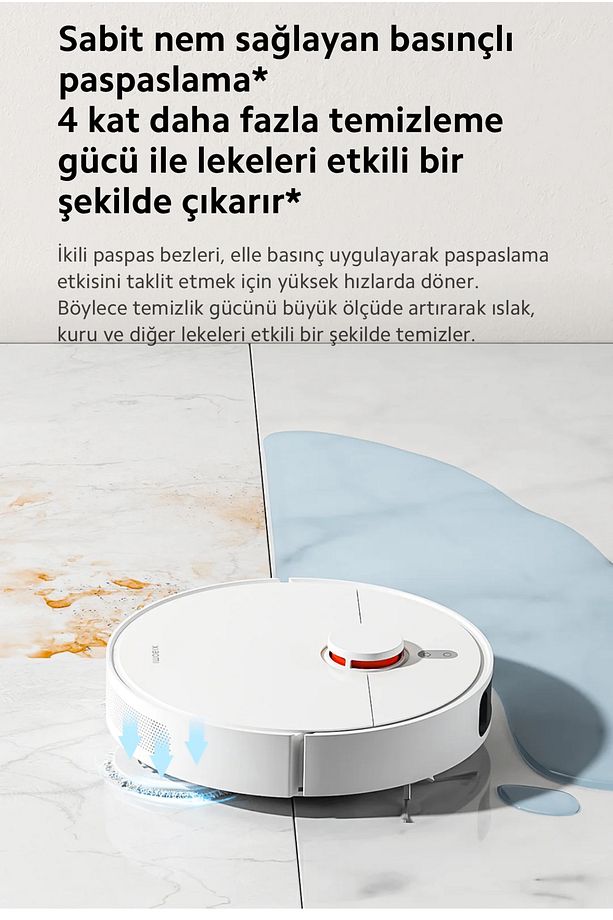 HEPA Filtre, Halı Tanıma, Çift Ped, 3D Engellerden Kaçınma, Basınçlı Paspas Özellikli Robot Süpürge - 6