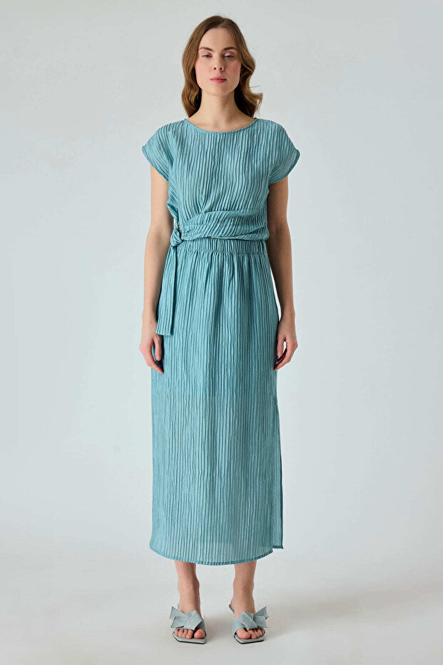 Elastik bel kırışık dokulu etek - 2