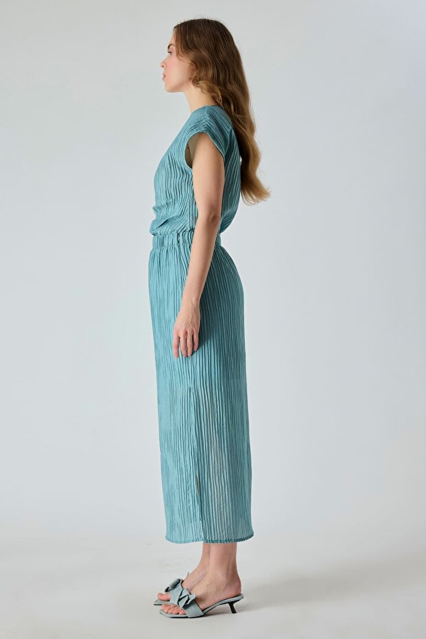 Elastik bel kırışık dokulu etek - 3