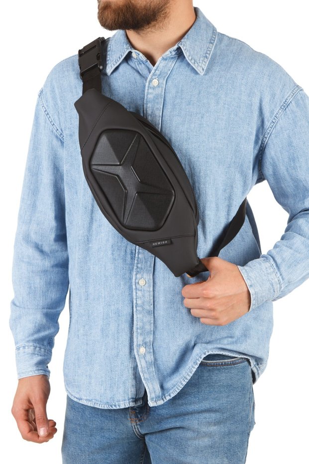 Men's Black Leather Crossbody Cross Chest Shoulder and Waist Bag