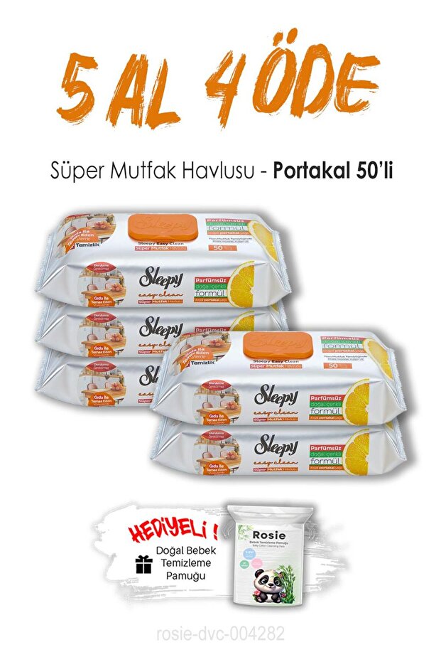 Buy 5 Pay 4 Sleepy Orange Super Kitchen Towels 50's and Rosie