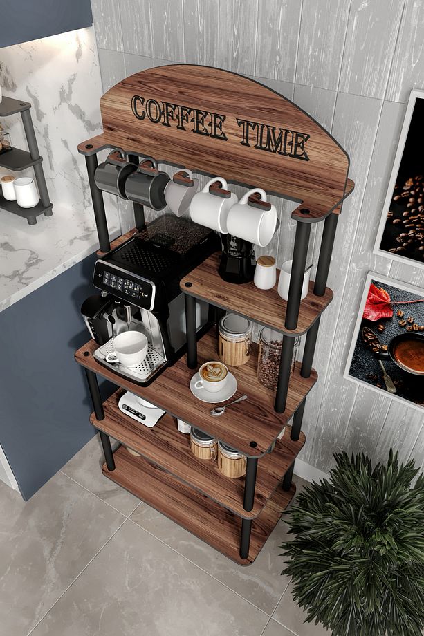 Coffee Tıme Çok Amaçlı Dolap Kahve Köşesi Madran Ceviz Tüm Kahve Makineleri - 4