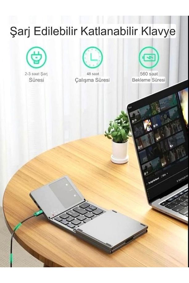 Şarjlı Touchpad Kablosuz Bluetooth Titanyum Katlanabilir Dokunmatik Klavye Tablet - Telefon - 5