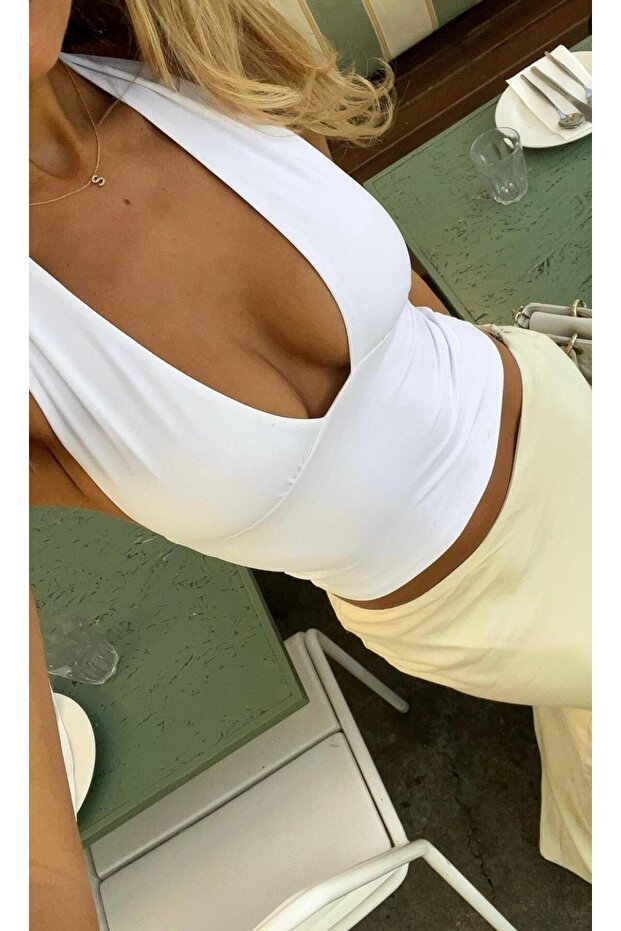 Halter Neck V-Neck Blouse - 2