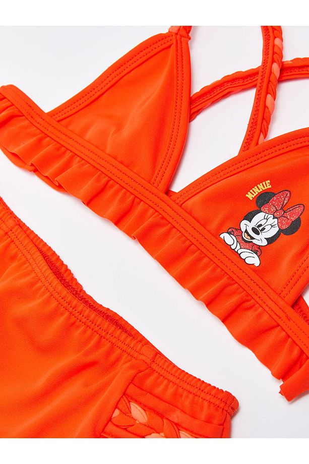 LCW baby Turuncu Esnek Kumaştan Minnie Mouse Baskılı Kız Bebek Bikini Takımı 2'li - 3