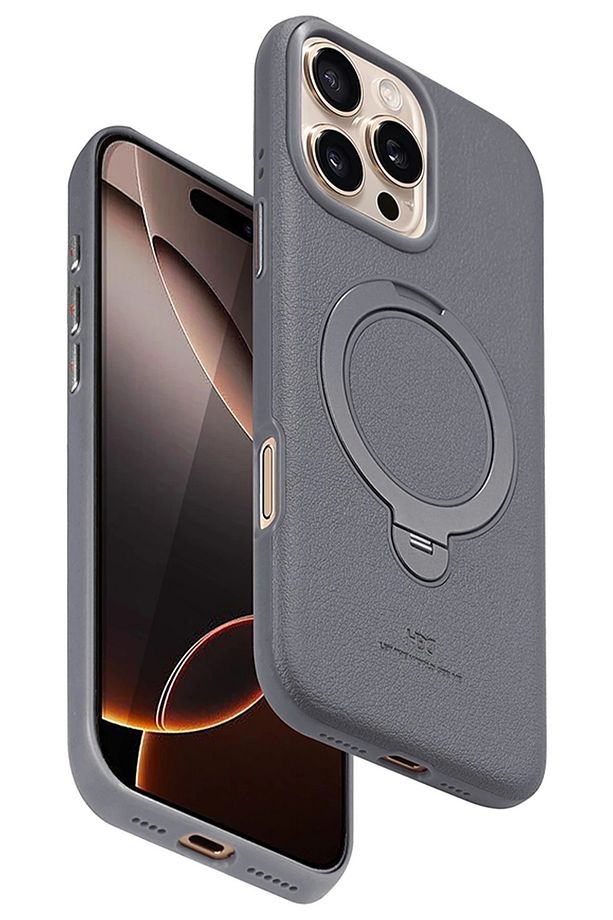 iPhone 16 Pro Max Kılıf Magsafe Deri Kapak Halkalı Standlı Vapor Clasic - 1
