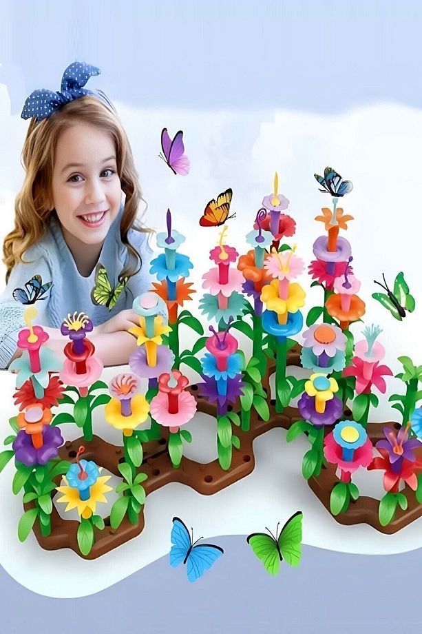 52 Parça Bahçe Çiçek Yapım Seti Yapı Blokları Yapboz Bul Tak Puzzle Eğitici Oyuncak Çiçek Bahçesi - 3