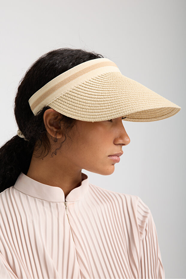 Wide Brim White Color Sun Protection Women's Summer Straw Visor Hat