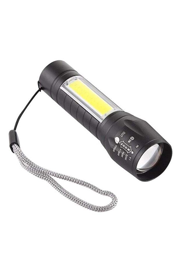 مصباح يدوي مقاوم للماء A2 USB للشحن مع 3 أوضاع وصندوق تخزين أسود