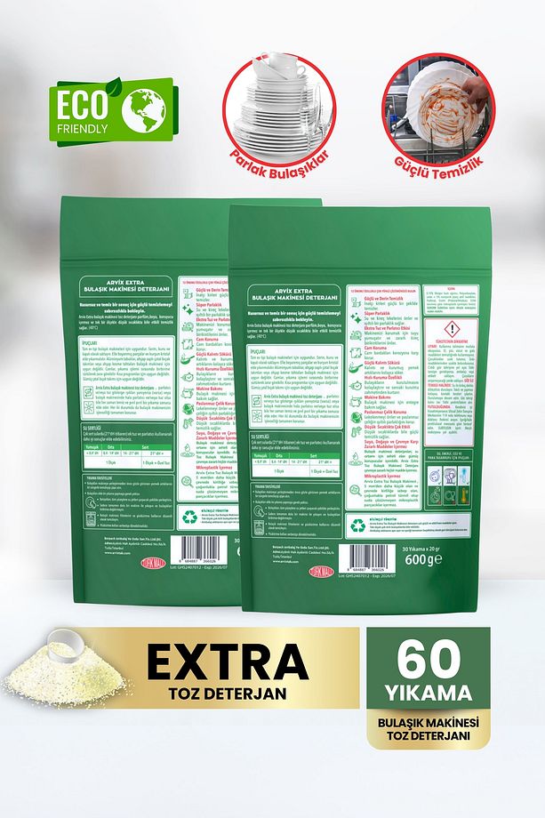 ARVİX HEPSİ BİR ARADA BULAŞIK MAKİNESİ TOZ DETERJANI 2 PAKET 60 YIKAMA - 2