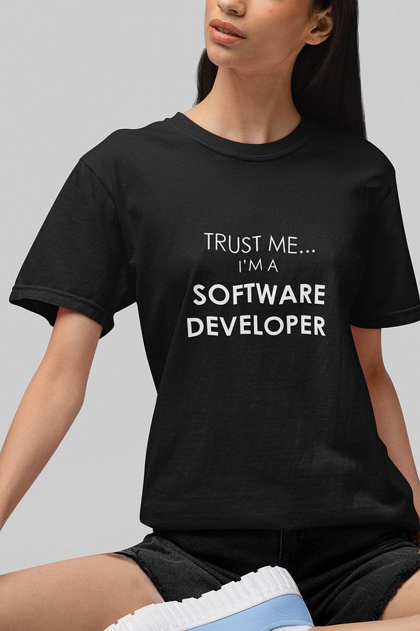 Trust Me I Am A Software Developer Baskılı Bilgisayar Programcısı Yazılımcı Hediyelik Siyah T-Shirt - 3