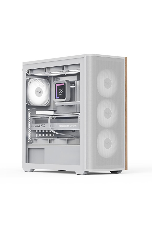 D501A White 4x12cm A-RGB Fanlı, Ahşap Ön Panel Detaylı, T, USB Type-C, ATX (AE-D501A-WH) - 1