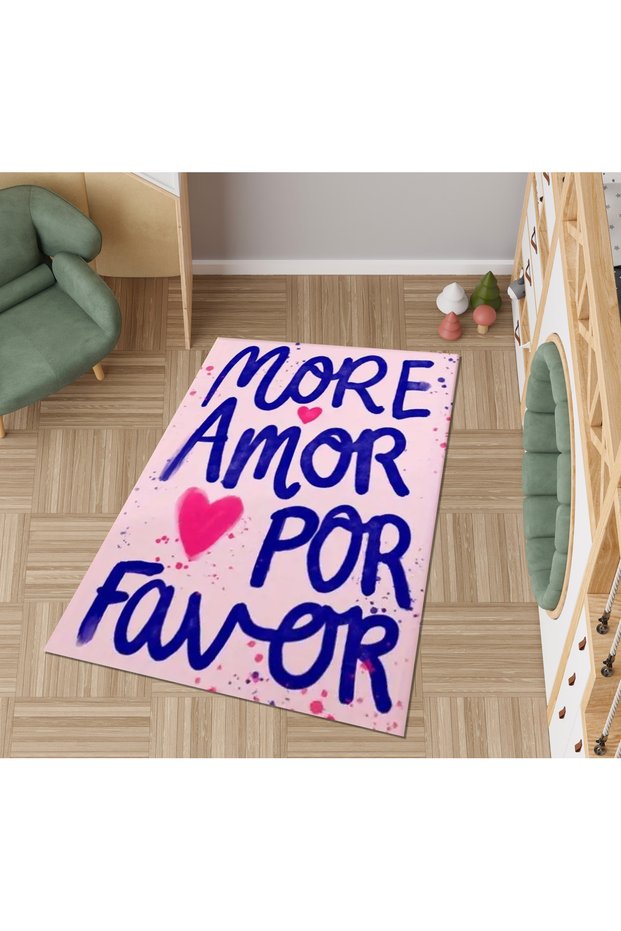 Lina Collection Heart and Text Detailed Woven Base Modern Decorative Carpet Lina64