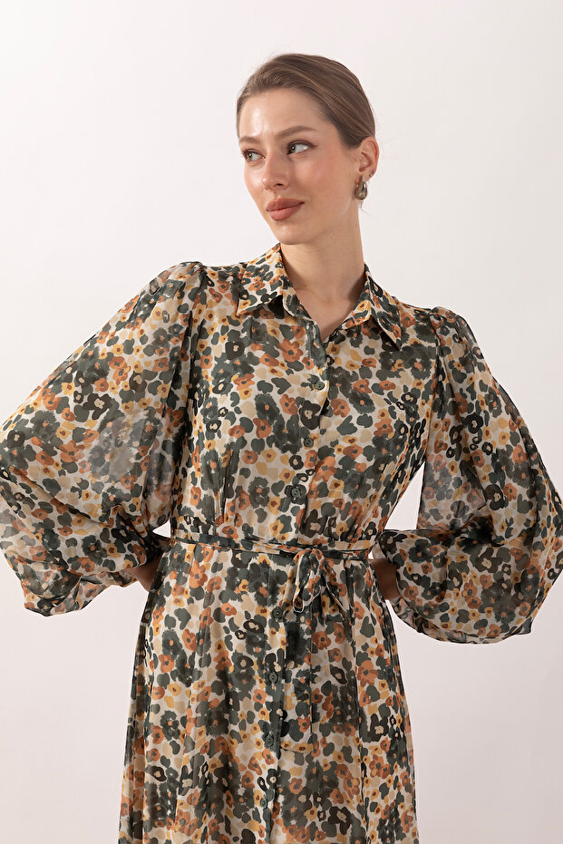 Perla Boydan Düğmeli Elbise Yeşil - 2