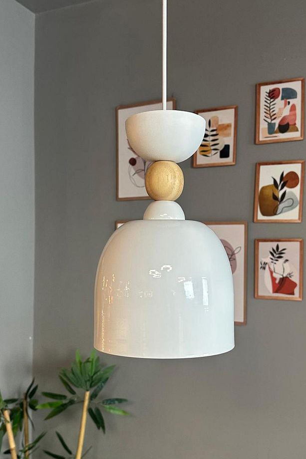 Deep Beyaz Ahşap Başlık Tekli Avize Sarkıt Salon Mutfak Butik Lamba Aydınlatma Avize - 1