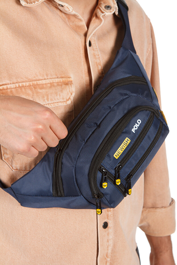 Men's Waist Bag Diagonal Multi-Pocket Waterproof Fabric Chest Cross Headphone Outlet Bag