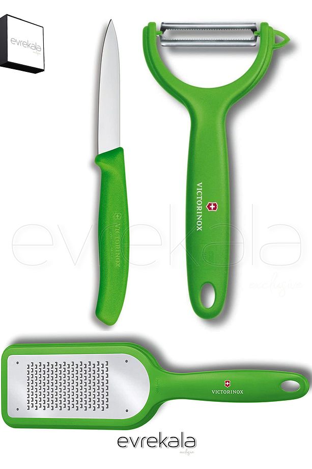 Evrekala Bıçak,Soyacak ve Rende Seti Victorinox Yeşil Özel Set -Yetkili Evrekala- Mutfak Seti - 1