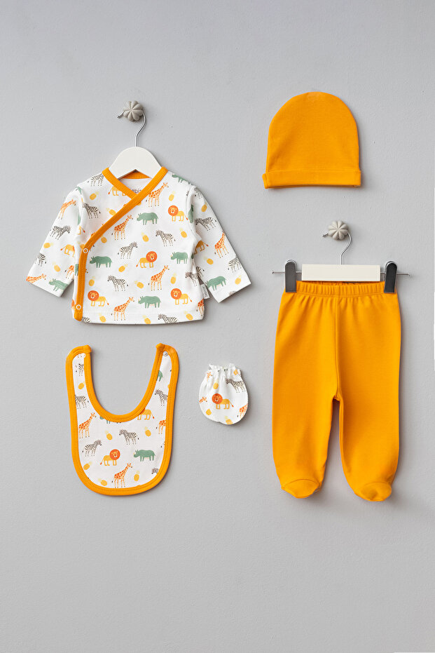 5parça Sevimli Hayvanlar Desemli Yenidoğan Seti - 1