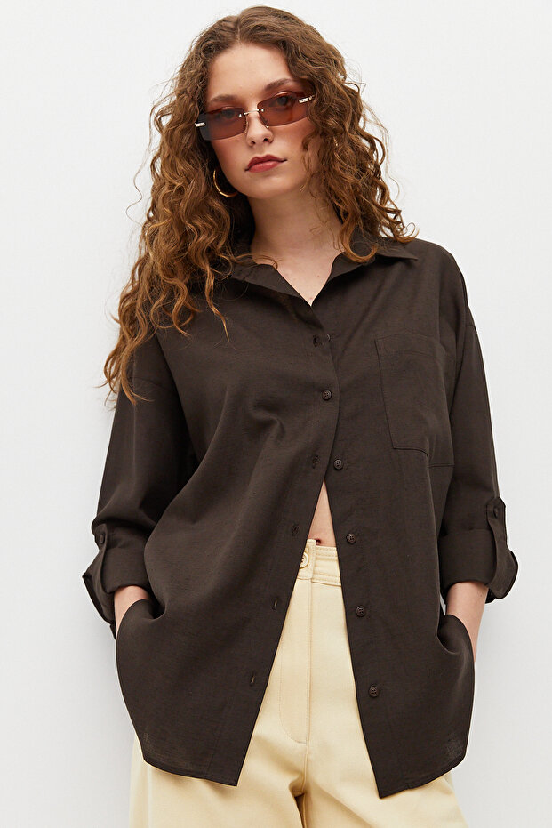Oversize Keten Gömlek - 4
