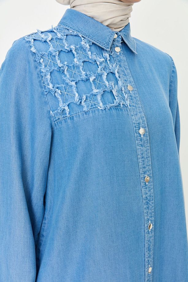 Püskül Detaylı T.E.N.C.E.L Tunik Buz - 3