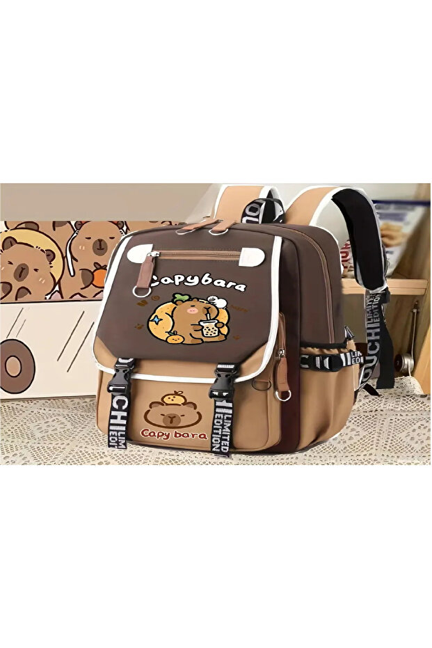 Big Brown Highlighter Capybara School Bag Capybara Girl Boy Child Unisex School Backpack