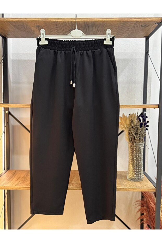 Women's Double Crepe Fabric Carrot Pants with Elastic Waist