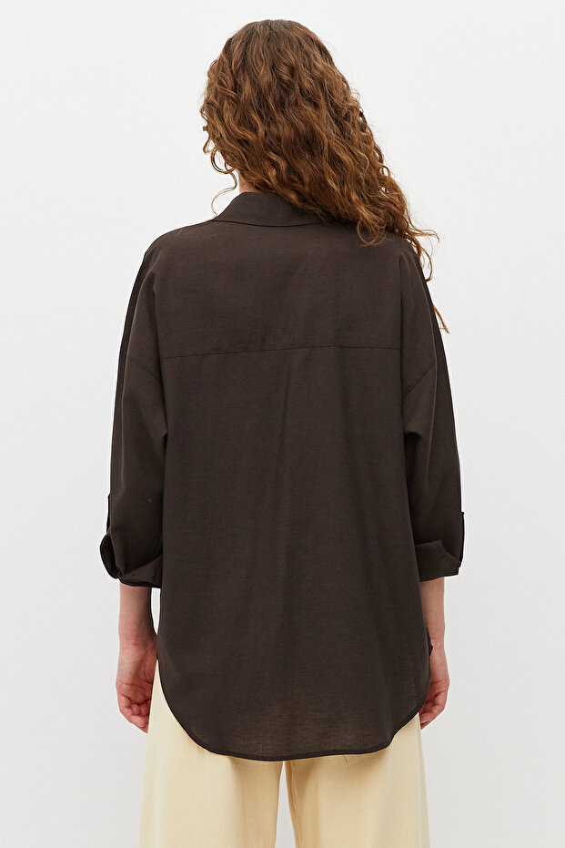 Oversize Keten Gömlek - 6