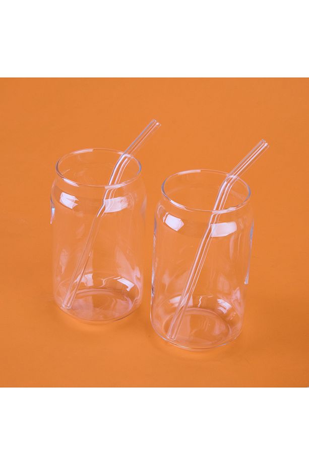 İpek 2'li Pipetli Cam Bardak - Şeffaf - 540 ml - 2