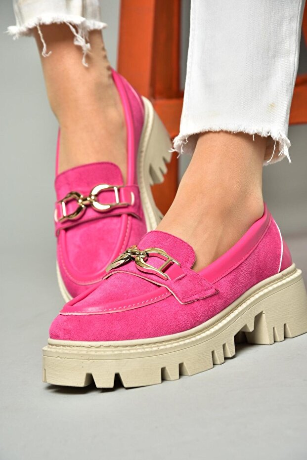 S250252002 Fuchsia Suede Thick Soled Women's Shoes