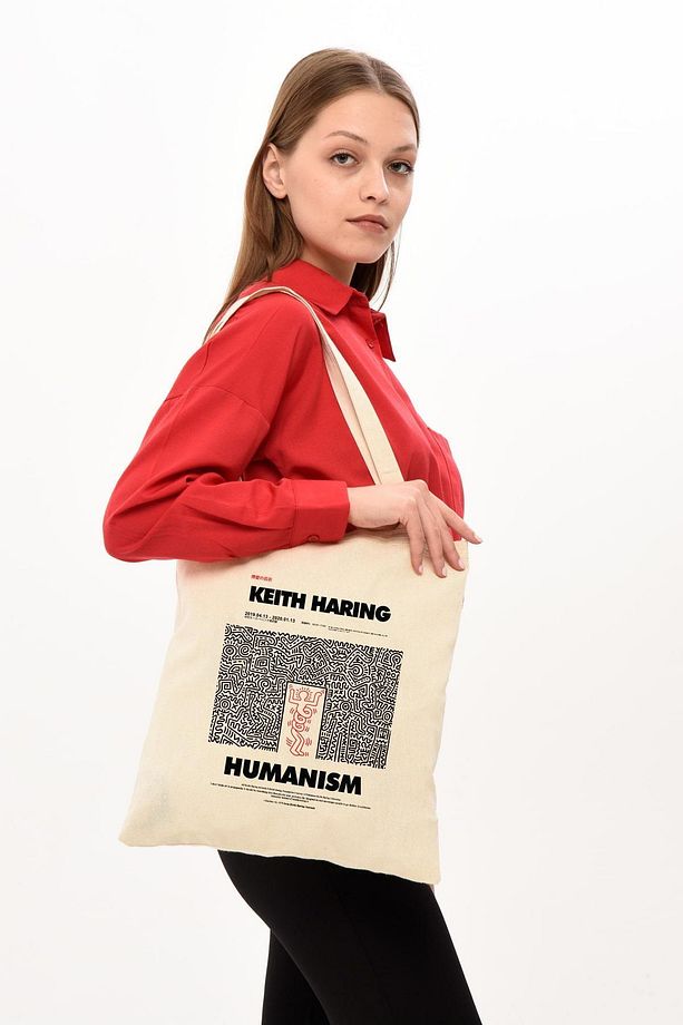 Keith Haring Baskılı Ham Bez Çanta - 3
