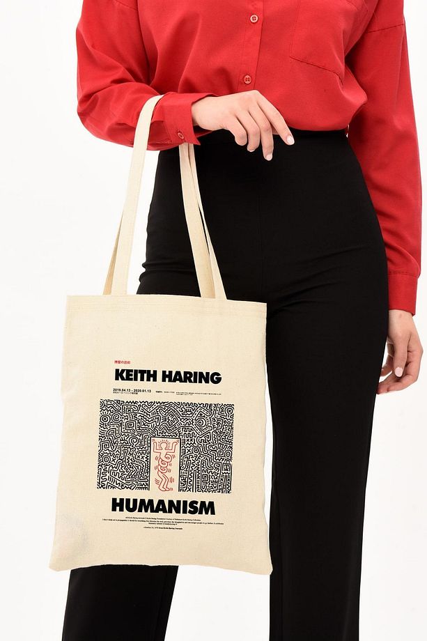Keith Haring Baskılı Ham Bez Çanta - 4