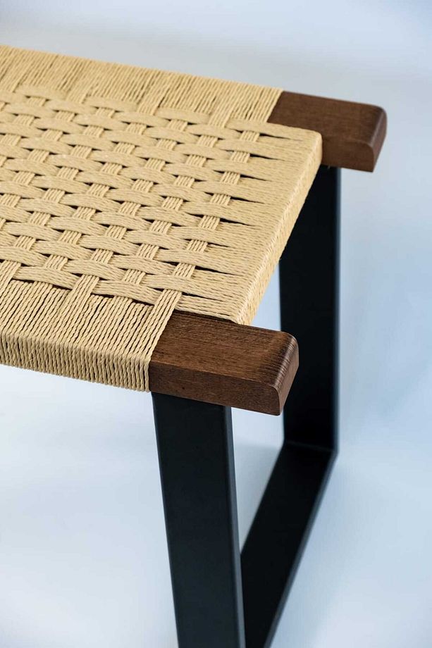 Hasır Örgülü Ahşap Bench 90x38cm Mutfak Oturma Odası Yemek Odası - 4