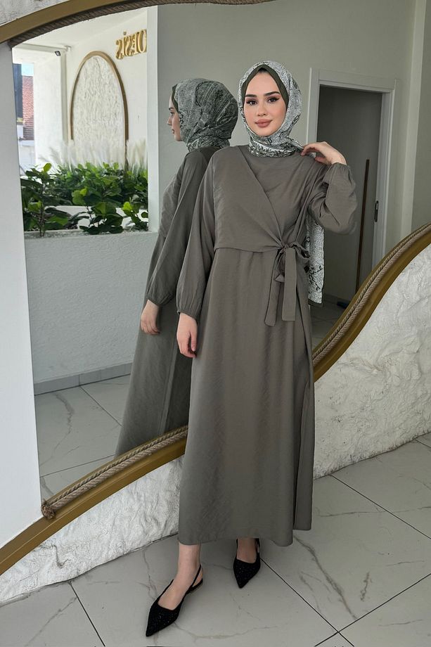 BAĞLAMALI ELBİSE 9-15503 - HAKİ YEŞİL - 4