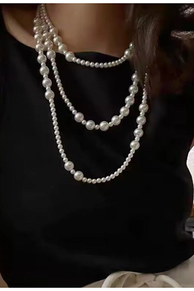 3 White Color Pearl Women's Elegant Necklace Set B2581M