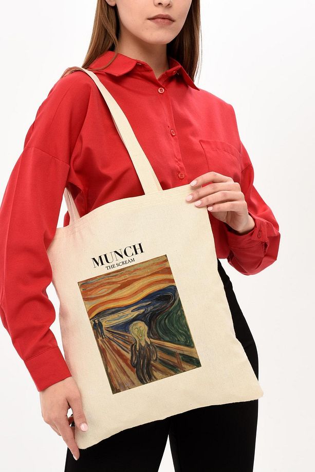 Munch Baskılı Ham Bez Çanta - 2
