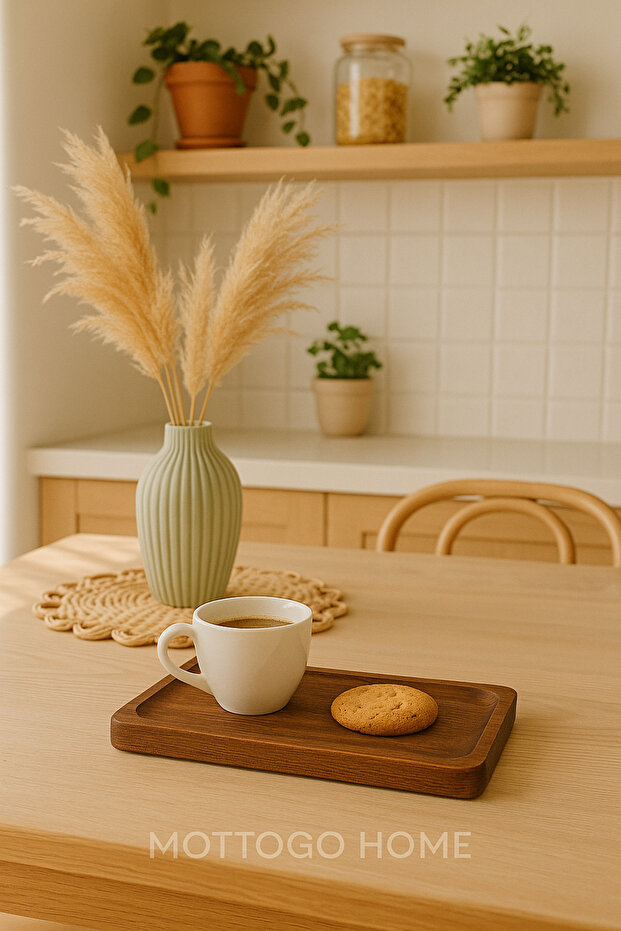 رف تقديم خشبي مستطيل / قاعدة وعاء الزيت - 1