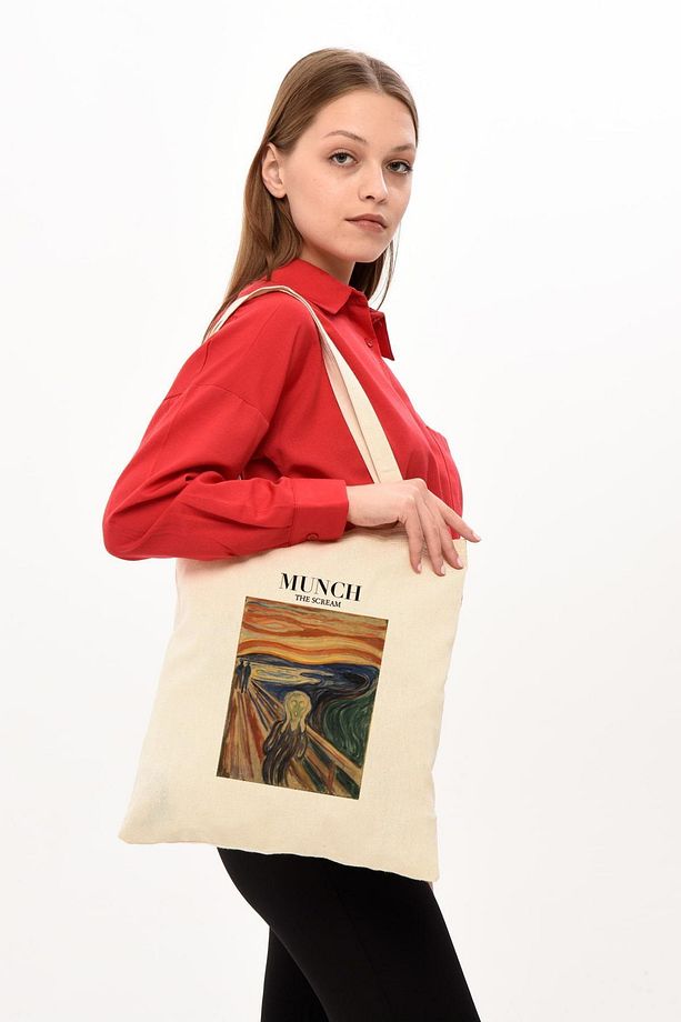 Munch Baskılı Ham Bez Çanta - 1