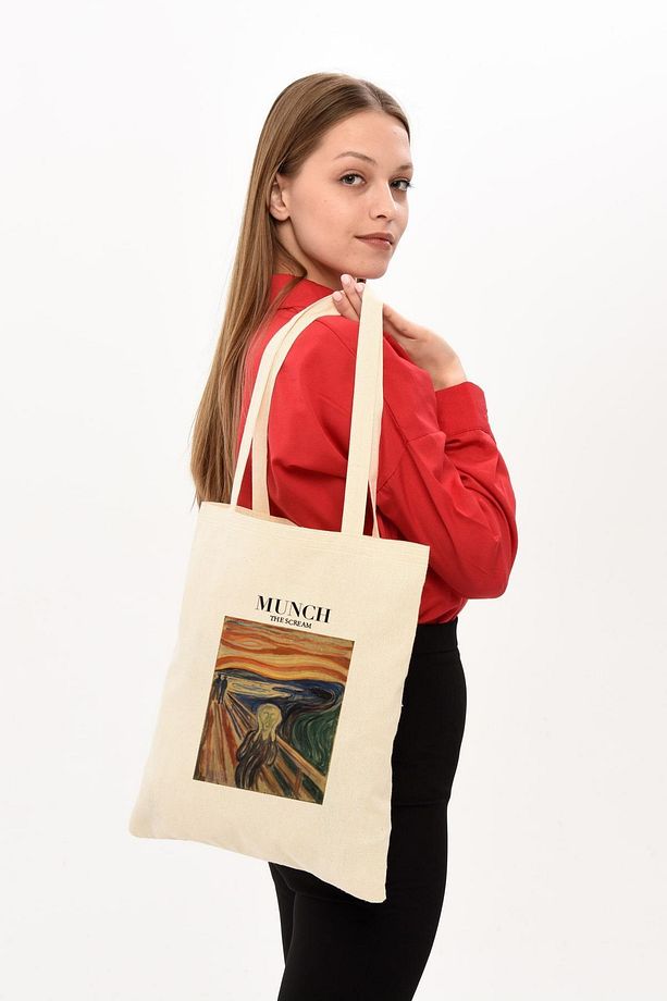 Munch Baskılı Ham Bez Çanta - 7