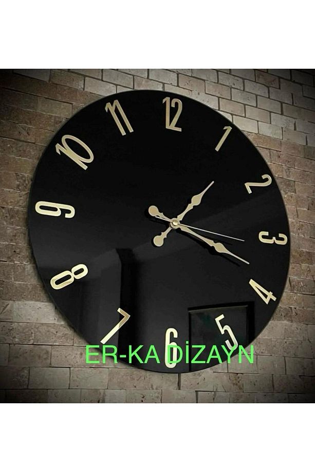 60 cm *PİLLİ LEDLİ* BÜYÜK BOY Aynalı Duvar Saati (Gerçek Ayna) Modern Tasarım SİYAH ULTRA LÜKS - 1